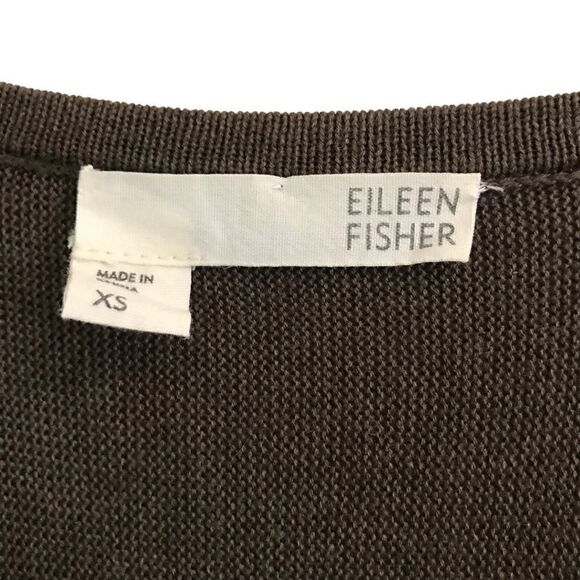 Eileen Fisher oversized chocolate brown knit round neck high-low sweater XS - Picture 7 of 8